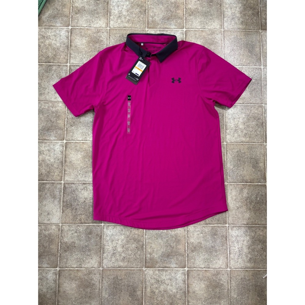 Under Armour Mens Iso-Chill Golf Polo Shirt Pink Black 1362493-524‎ New Small